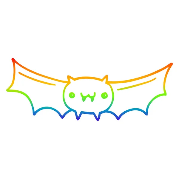 Arco iris gradiente línea dibujo dibujos animados vampiro murciélago — Vector de stock