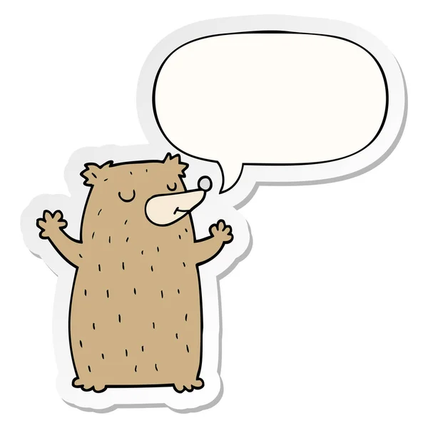 Cartoon bear and speech bubble sticker — Stock Vector