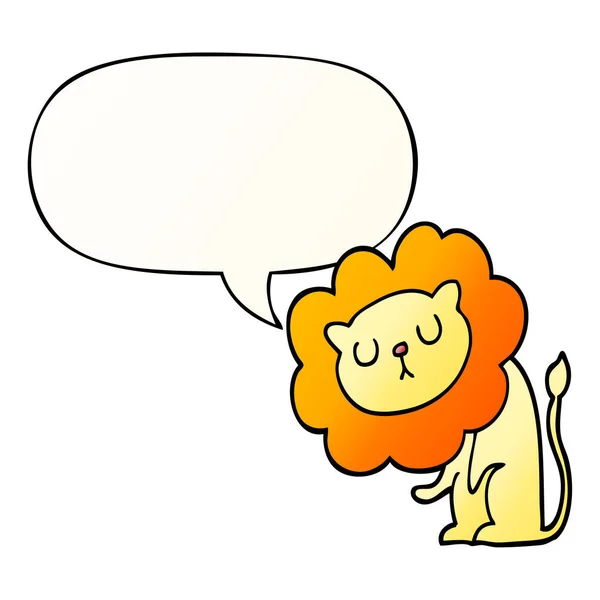 Leão bonito dos desenhos animados e bolha de fala em estilo gradiente suave — Vetor de Stock