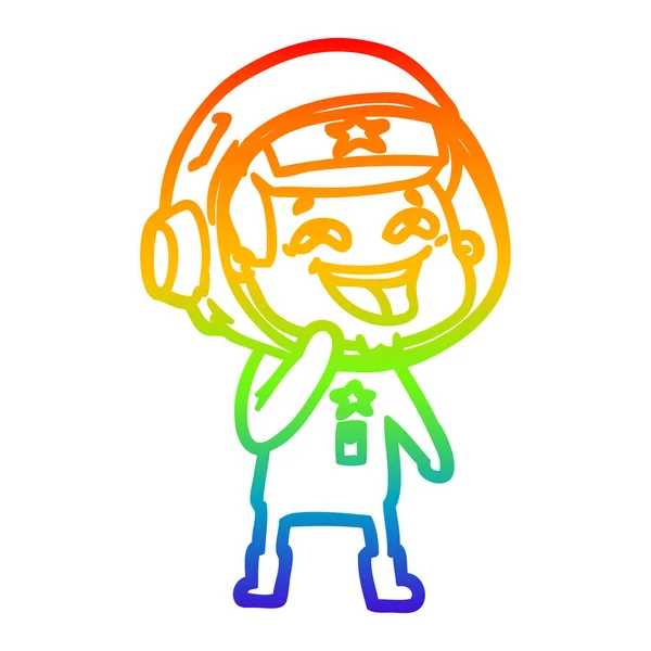 Regenbogen-Gradienten-Linie Zeichnung Karikatur lachender Astronaut — Stockvektor