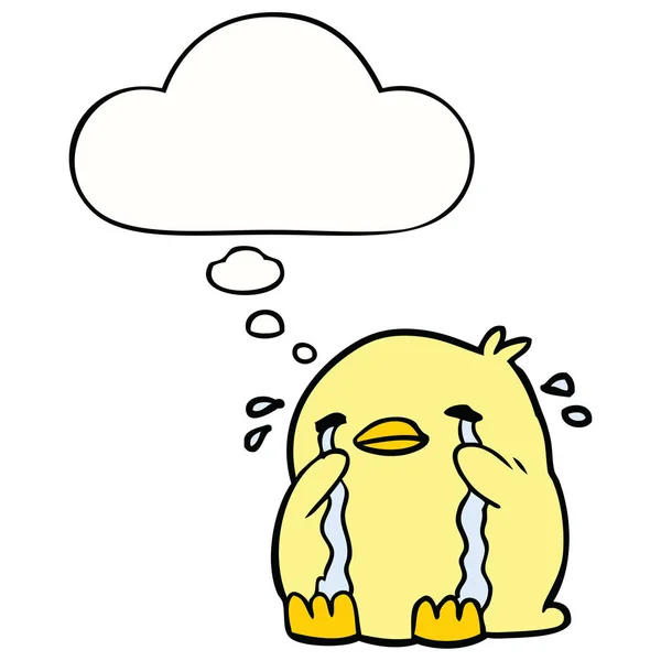 Karikatur weinender Vogel und Gedankenblase — Stockvektor