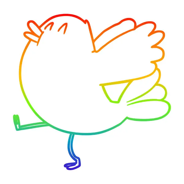 Rainbow gradient line drawing cartoon flapping bird — Stock Vector
