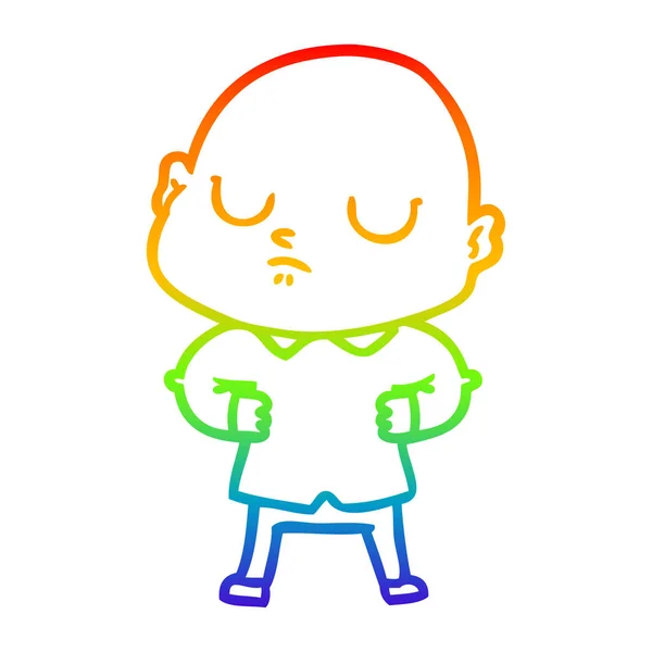 Rainbow gradient line drawing cartoon bald man — Stock Vector