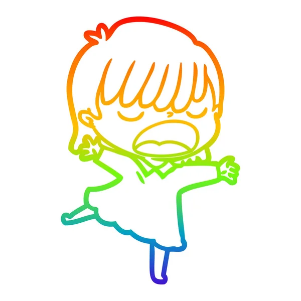 Rainbow gradient ligne dessin dessin animé femme parler fort — Image vectorielle