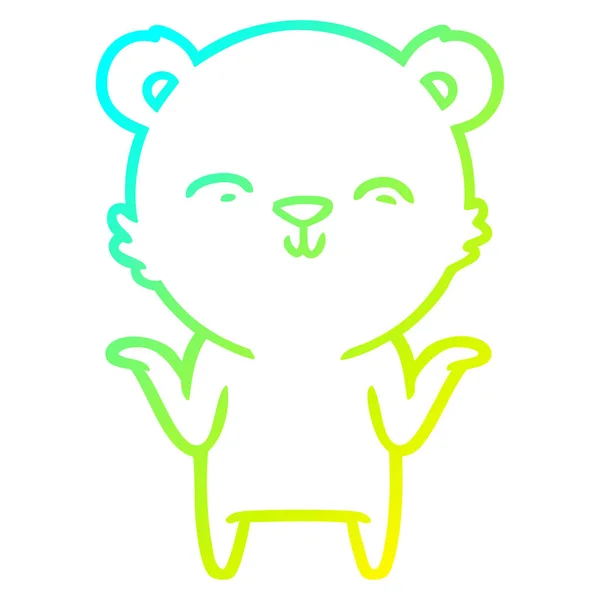 Frío gradiente línea dibujo feliz dibujos animados polar oso shrugging sh — Vector de stock