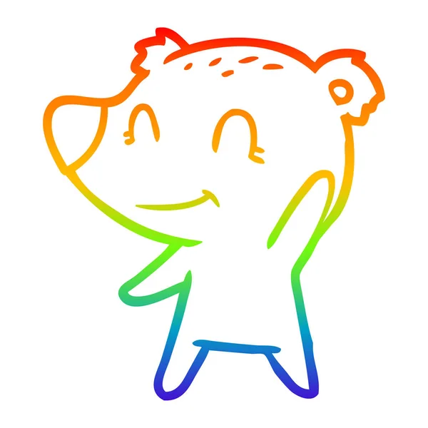 Rainbow gradient ligne dessin sympathique ours dessin animé — Image vectorielle