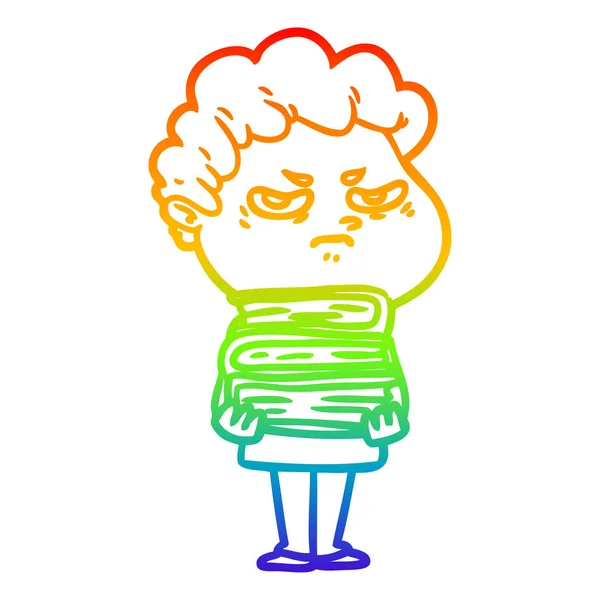 Regenboog gradiënt lijntekening cartoon boze man — Stockvector