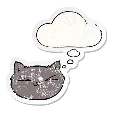 mutlu karikatür kedi ve sıkıntılı yıpranmış sticke olarak kabarcık düşündüm