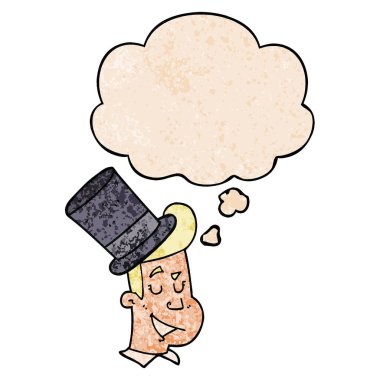 çizgi film adam üst şapka giyen ve grunge doku kabarcık düşünce