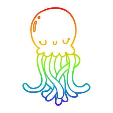 gökkuşağı degrade çizgi çizim sevimli karikatür denizanası