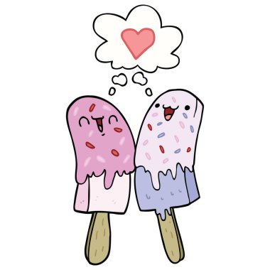 aşk ve düşünce balonu karikatür buz lolly