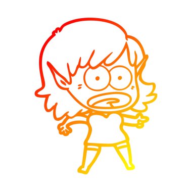 sıcak degrade çizgi çizim karikatür şok elf kız