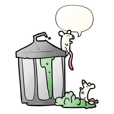 karikatür eski metal çöp tenekesi ve fareler ve smoo konuşma balonu