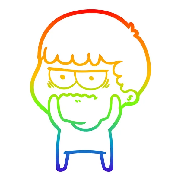 Regenboog gradiënt lijntekening cartoon geërgerd man — Stockvector