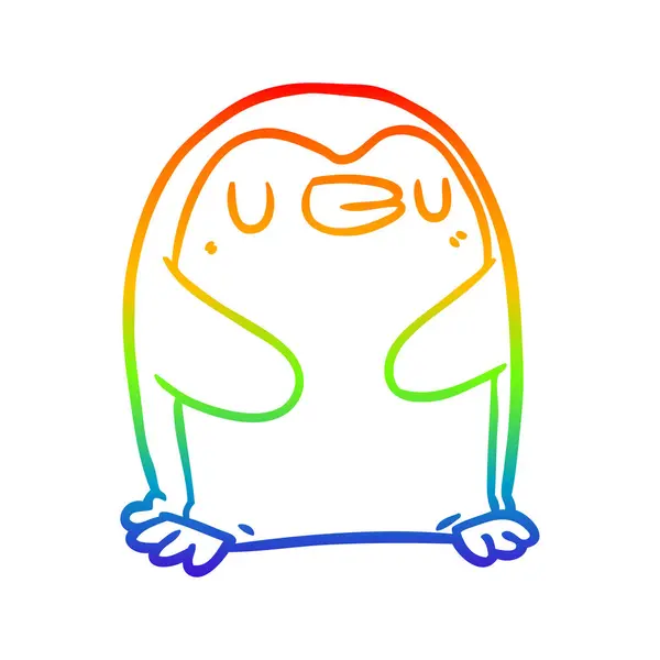 Regenbogen-Gradienten-Linie Zeichnung Cartoon-Pinguin — Stockvektor