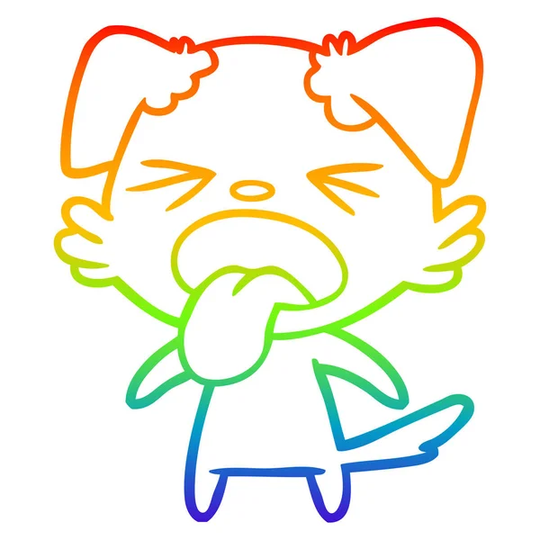 Regenboog gradiënt lijntekening cartoon walsen hond — Stockvector