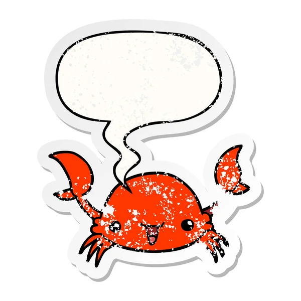 Cartoon krab en toespraak bubble noodlijdende sticker — Stockvector