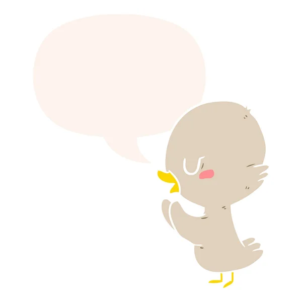 Retro tarzında sevimli karikatür ördek yavrusu ve konuşma balonu — Stok Vektör