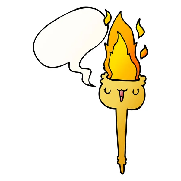 Düzgün degrade tarzında karikatür yanan meşale ve konuşma balonu — Stok Vektör
