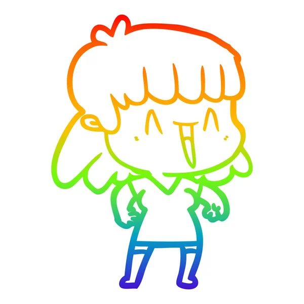 Regenboog gradiënt lijntekening cartoon vrouw — Stockvector