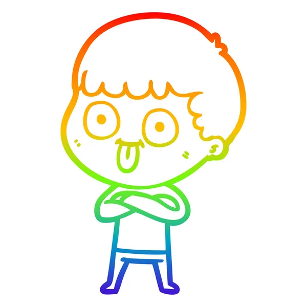 Regenboog gradiënt lijntekening cartoon man staren — Stockvector