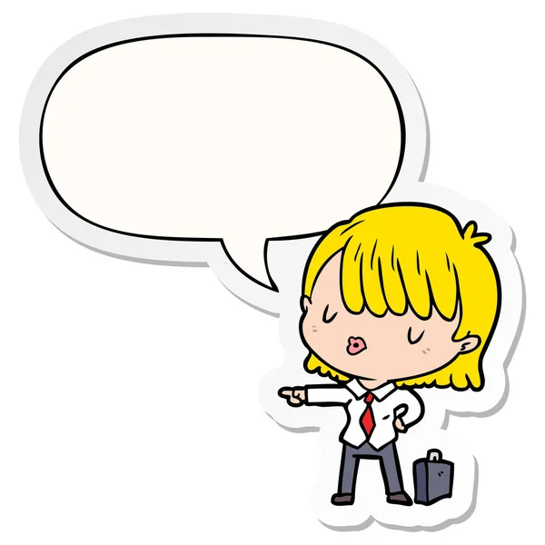Cartoon efficient businesswoman giving orders and speech bubble — Stock Vector