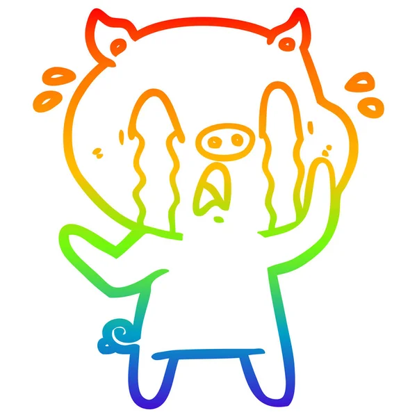 Rainbow gradient ligne dessin pleurer porc dessin animé — Image vectorielle