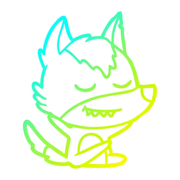 Studená Přechodová čára obrázek přátelský kreslený vlk seděl — Stockový vektor