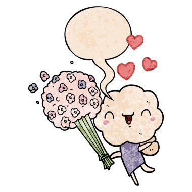 retro metin sevimli karikatür bulut kafa yaratık ve konuşma balonu