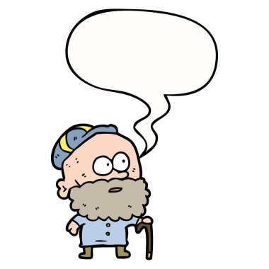 eski karikatür adam ve baston ve düz kap ve konuşma balonu