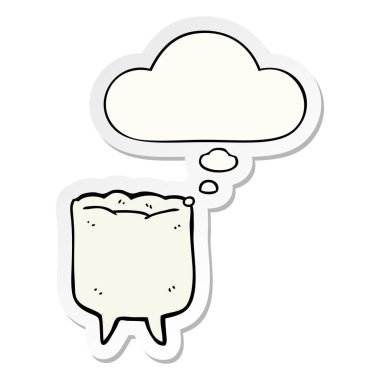 karikatür diş ve baskılı bir etiket olarak düşünce balonu