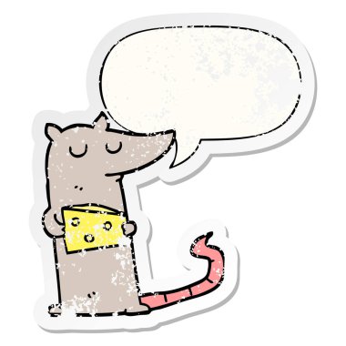 karikatür fare ve peynir ve konuşma balonu sıkıntılı etiket