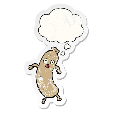 karikatür sosis ve sıkıntılı yıpranmış etiket olarak kabarcık düşünce