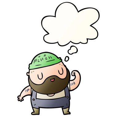 karikatür dock işçi ve pürüzsüz degrade tarzında düşünce balonu