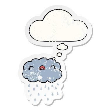 sevimli karikatür bulut ve sıkıntılı yıpranmış sopa olarak kabarcık düşünce