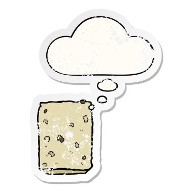 karikatür bisküvi ve sıkıntılı yıpranmış etiket olarak kabarcık düşünce