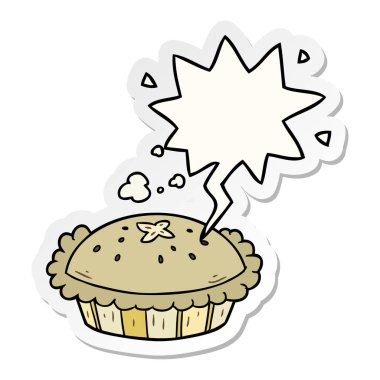 sıcak karikatür pasta fırın ve konuşma kabarcık etiket taze