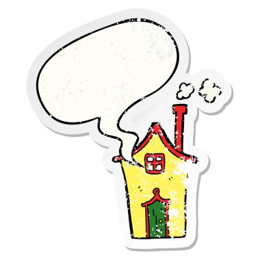 karikatür evi ve konuşma balonu sıkıntılı etiket