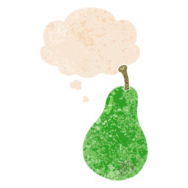 retro dokulu tarzda karikatür armut ve düşünce balonu