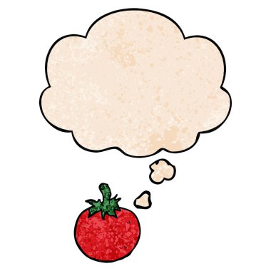 karikatür domates ve grunge doku desen stil düşünce balonu