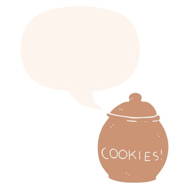 retro tarzı karikatür çerez kavanoz ve konuşma balonu