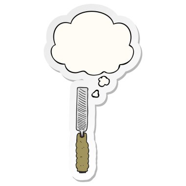 karikatür metal dosya ve basılı bir etiket olarak kabarcık düşünce