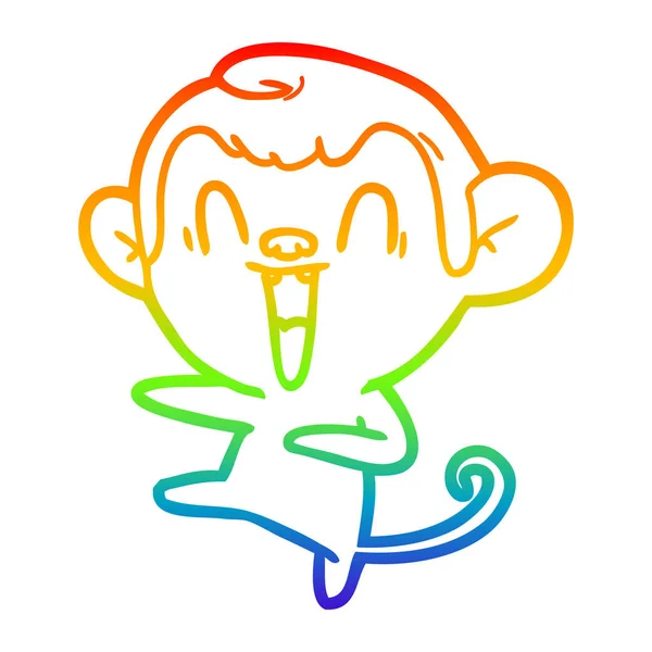 Regenboog gradiënt lijntekening cartoon lachende aap — Stockvector