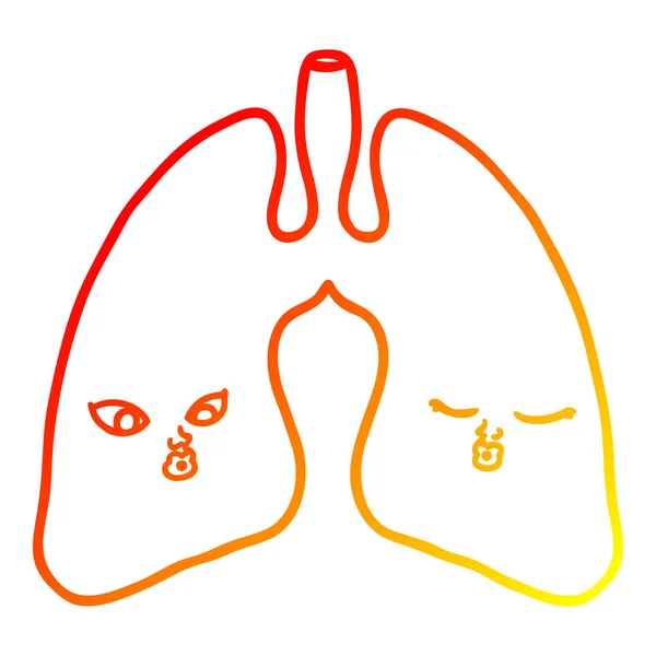 Ciepły gradient linia rysunek płuc kreskówka — Wektor stockowy