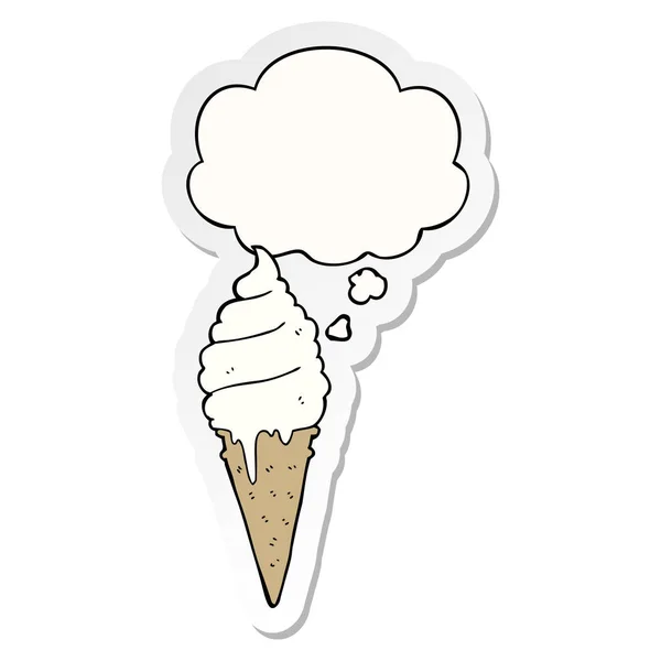 Мультяшное мороженое и мыслепузырь в качестве наклейки — стоковый вектор