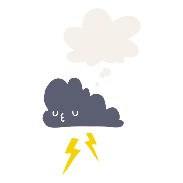 Cartoon storm cloud and thought bubble in retro style — Stock Vector