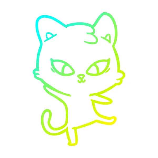 Kall gradient linje ritning söt tecknad katt — Stock vektor