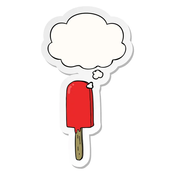 Cartoon Lollipop en dacht Bubble als een gedrukte sticker — Stockvector