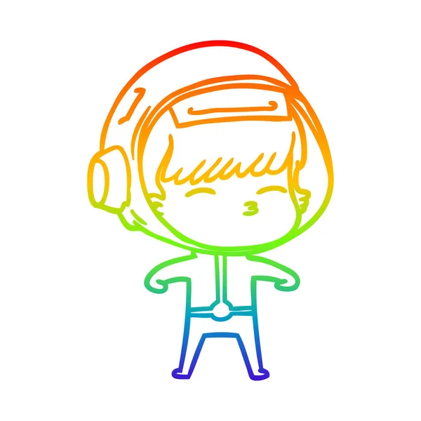 Linea gradiente arcobaleno disegno cartone animato astronauta curioso — Vettoriale Stock