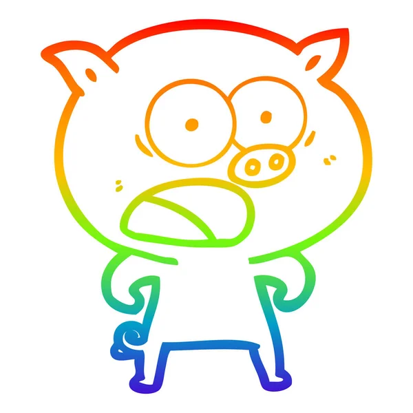 Rainbow gradient line drawing cartoon pig shouting — Stock Vector